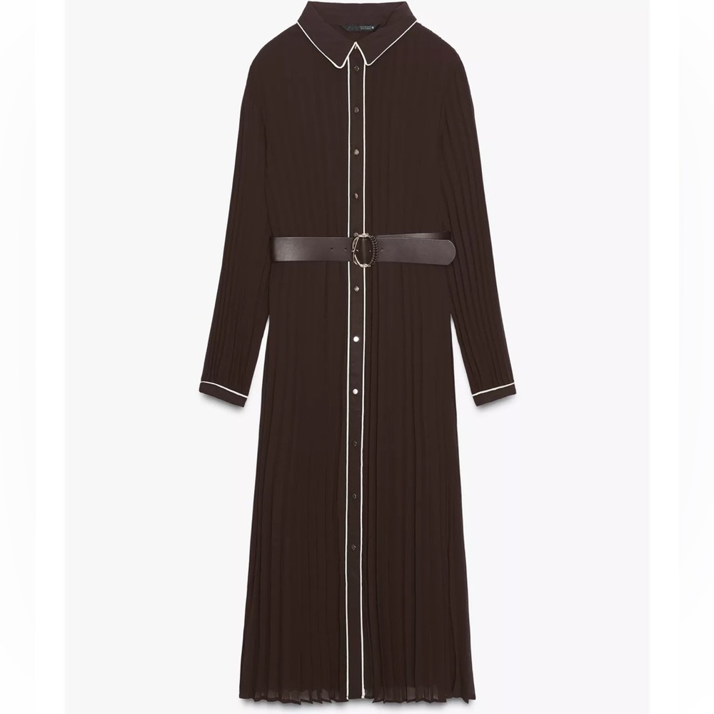 Brown Pleated Midi Dress